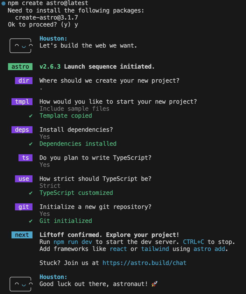 Astro setup wizard